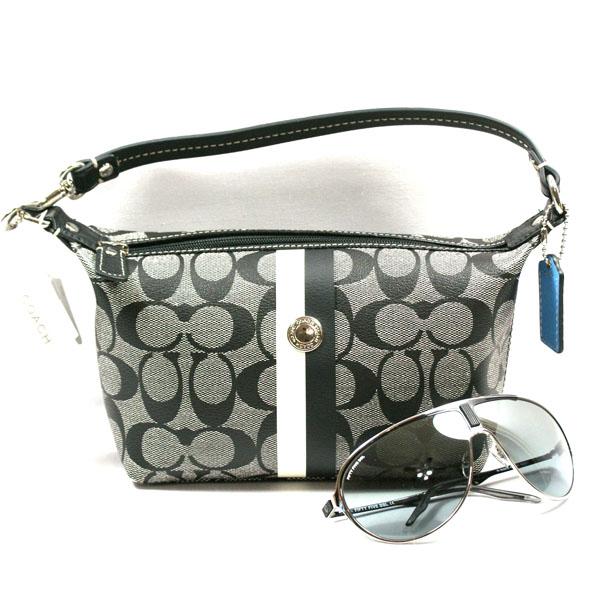 Coach Heritage Signature Stripe Small Handle Pouch Black #43555