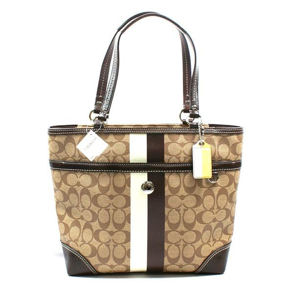 Coach Heritage Signature Stripe Tote Brown #14477 | Coach 14477