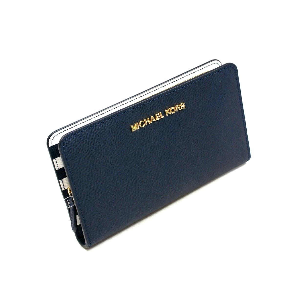 Michael Kors Saffiano Intra Stripe Stripe Genuine Leather Snap Wallet/ Clutch Navy #32S3GNTE7L ...