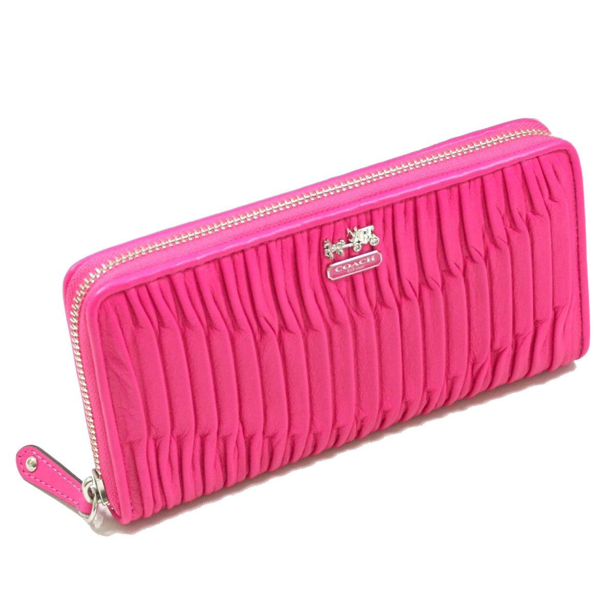 Coach Madison Gathered Leather Zip Around Wallet/ Clutch Hot Pink #46481 | Coach 46481