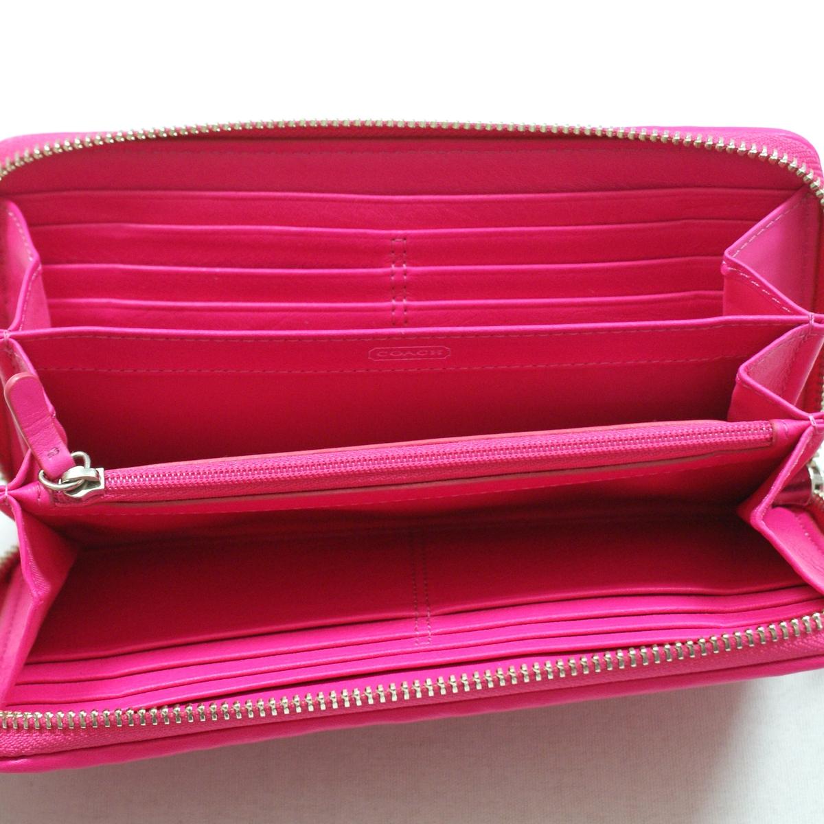 Coach Madison Gathered Leather Zip Around Wallet/ Clutch Hot Pink #46481 | Coach 46481