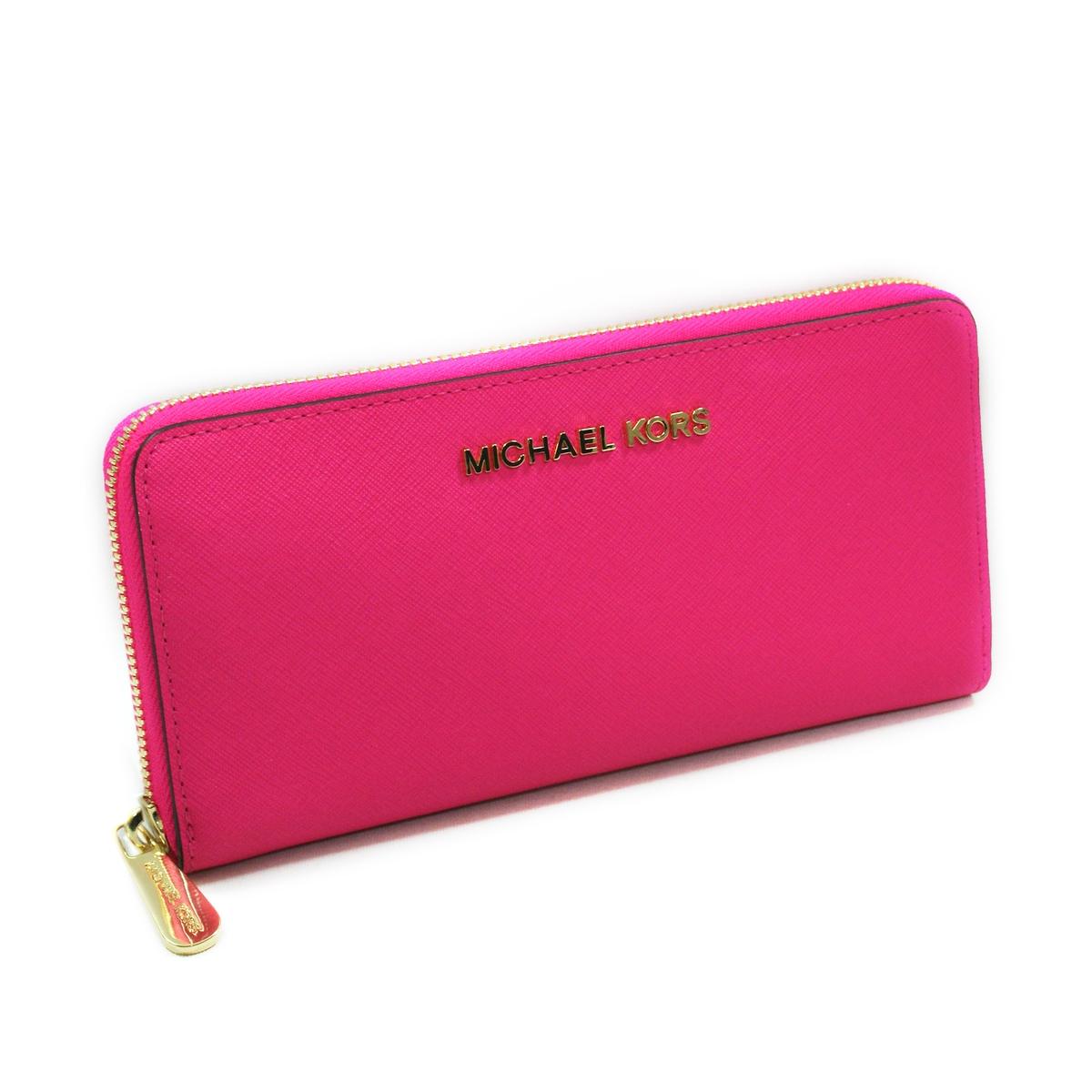 Michael Kors Jet Set Travel /Continental Genuine Leather Wallet/ Clutch Neon Pink #32S3GTVE3L ...