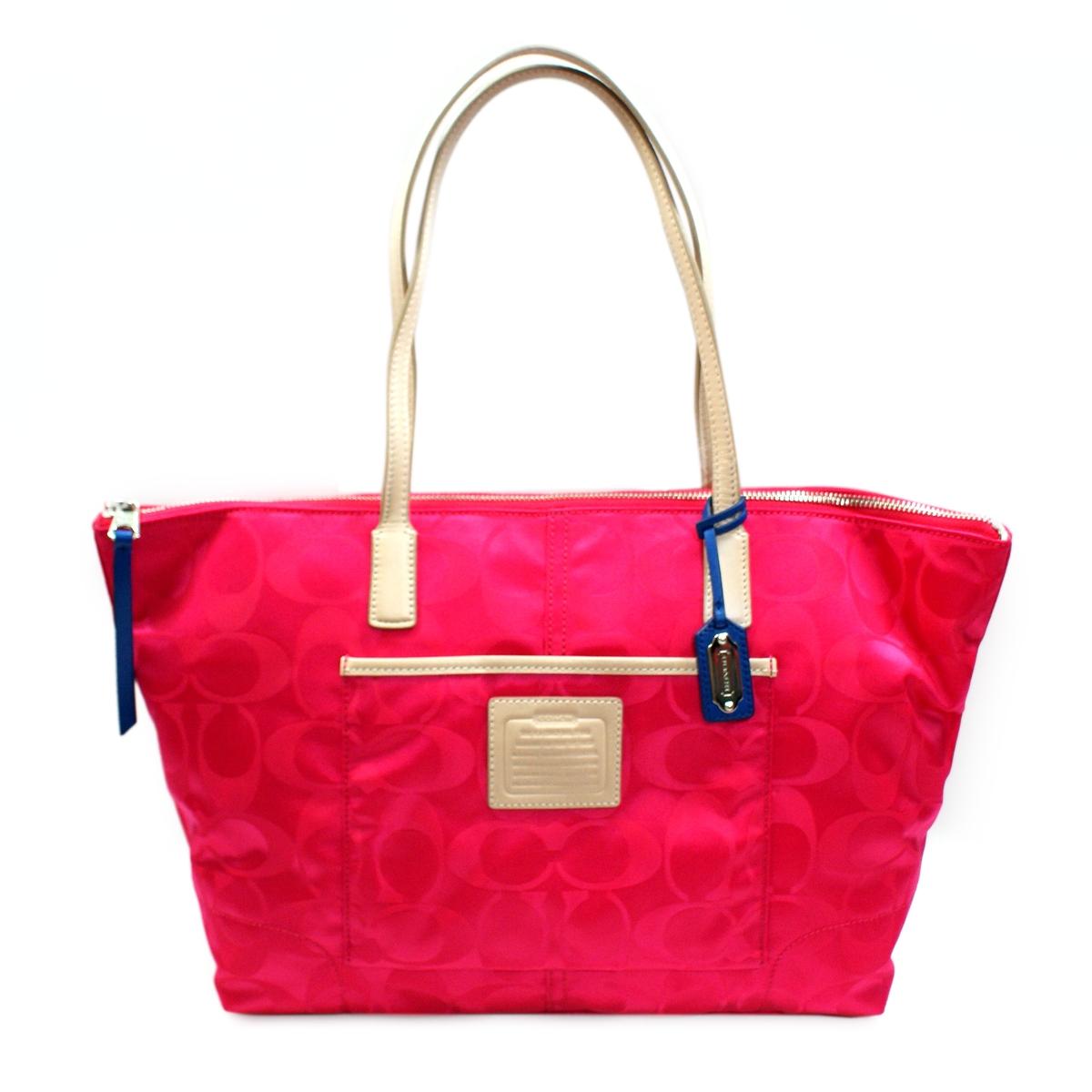 Coach Signature Nylon EastWest Zip Tote Pink Ruby #24862 | Coach ...