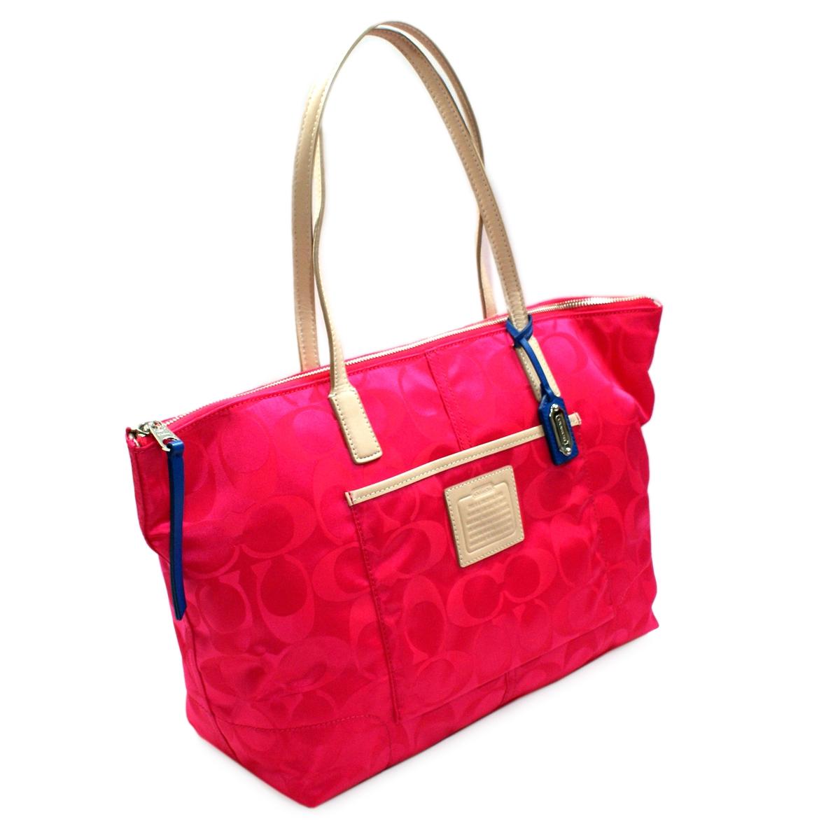 Home Coach Signature Nylon EastWest Zip Tote Pink Ruby