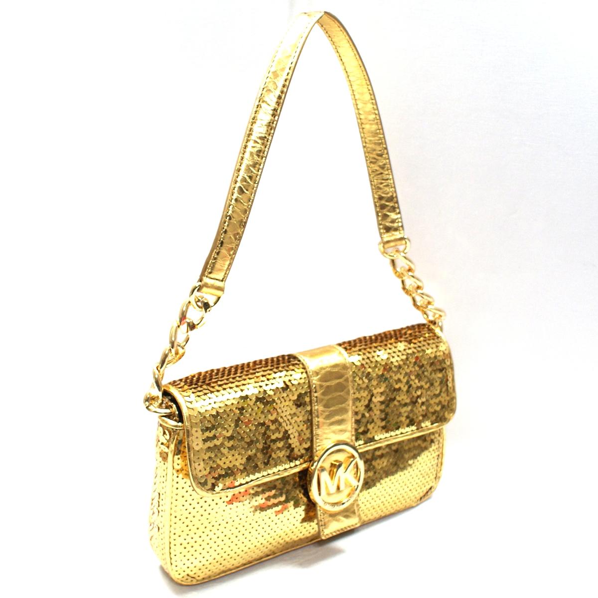 Michael Kors Fulton Small Flap Sequin Shoulder Bag Gold #30H2MFTF2P | Michael Kors 30H2MFTF2P