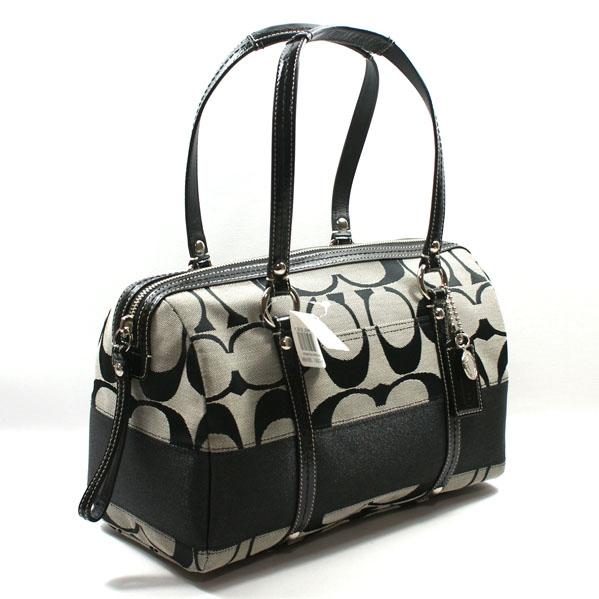 Coach Signature Stripe Zip Satchel Bag Black #13551 | Coach 13551