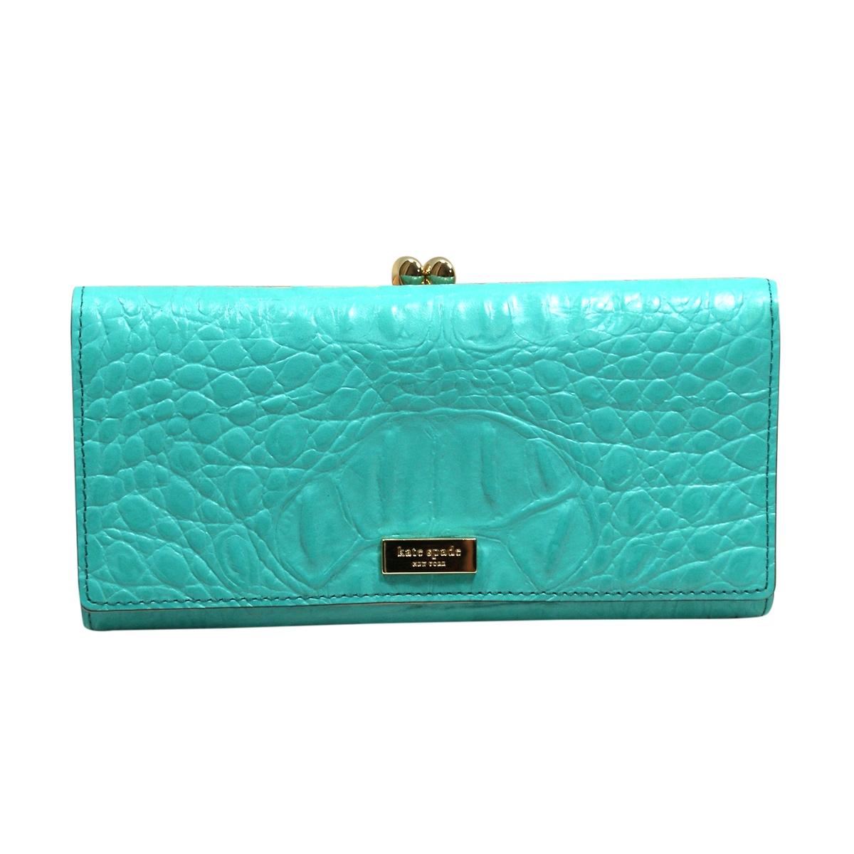 Kate Spade Claudette Orchard Valley Chic Turquoise Croc Leather Wallet