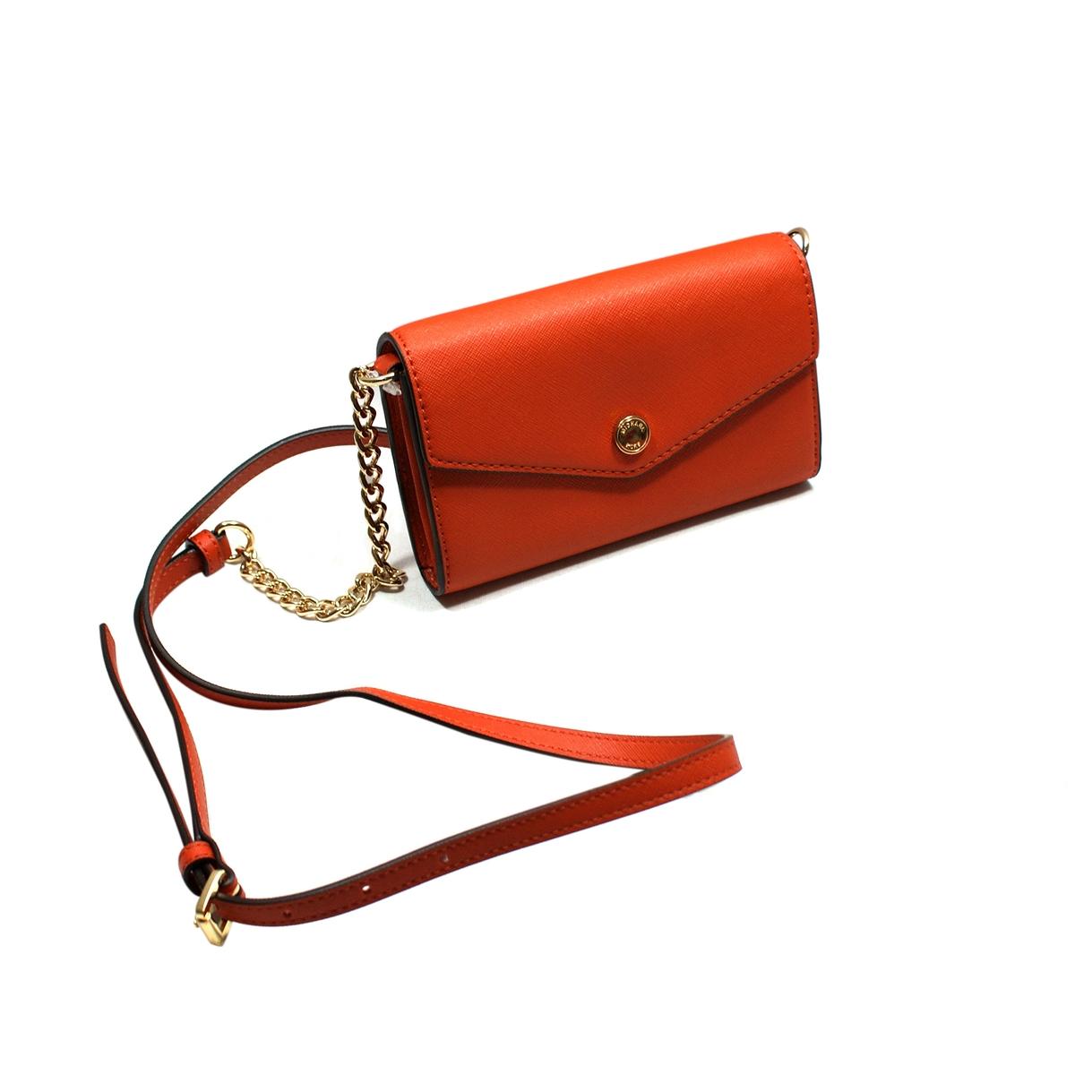 Michael Kors Saffiano PVC Burnt Orange Genuine Leather Electronics Phone Crossbody Wallet ...