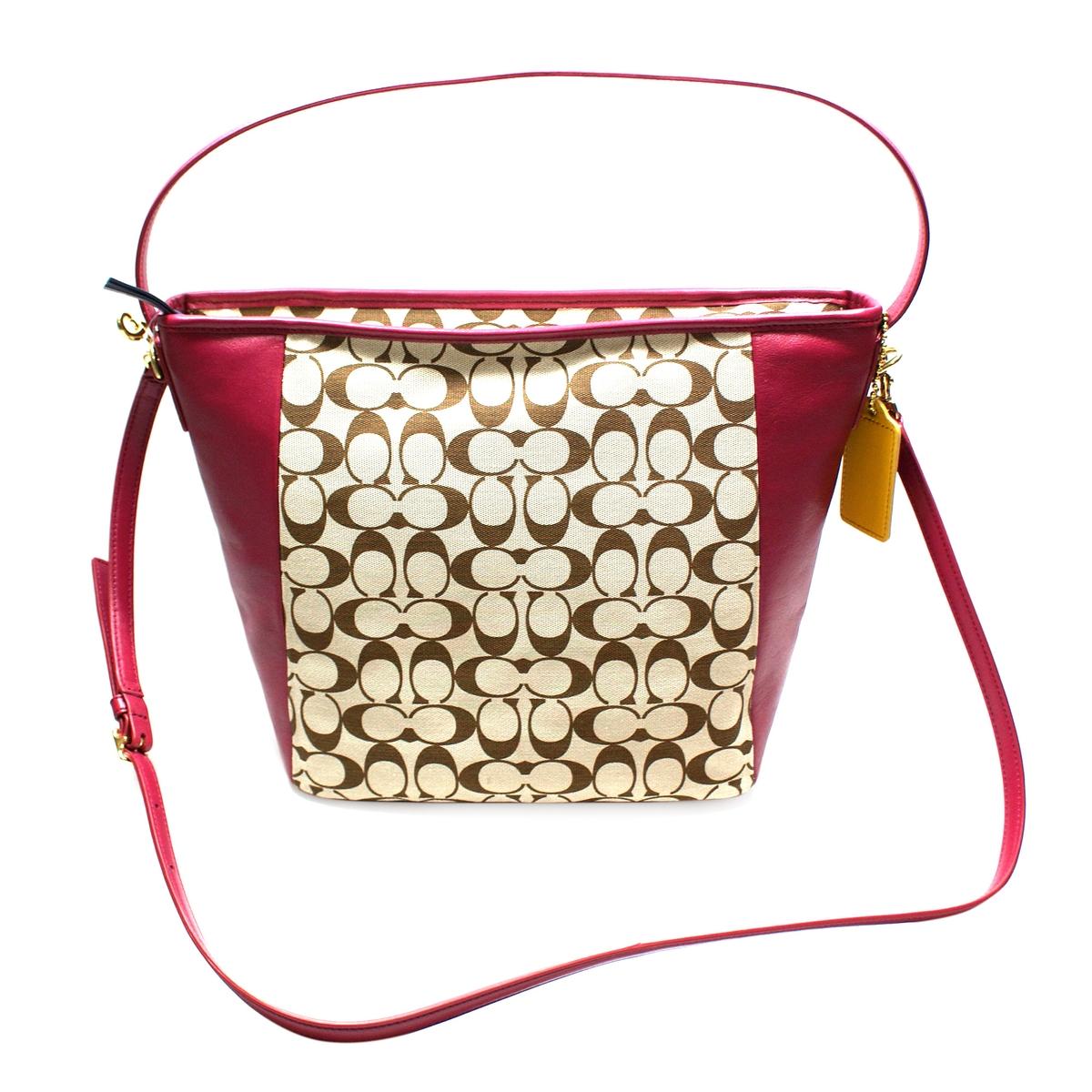 Coach Legacy Print Signature Shoulder Bag/ Swing Bag Red Deep Port