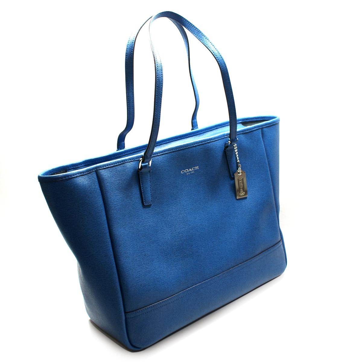 Home Coach Saffiano Leather Medium East West Tote Bag Cobalt Blue