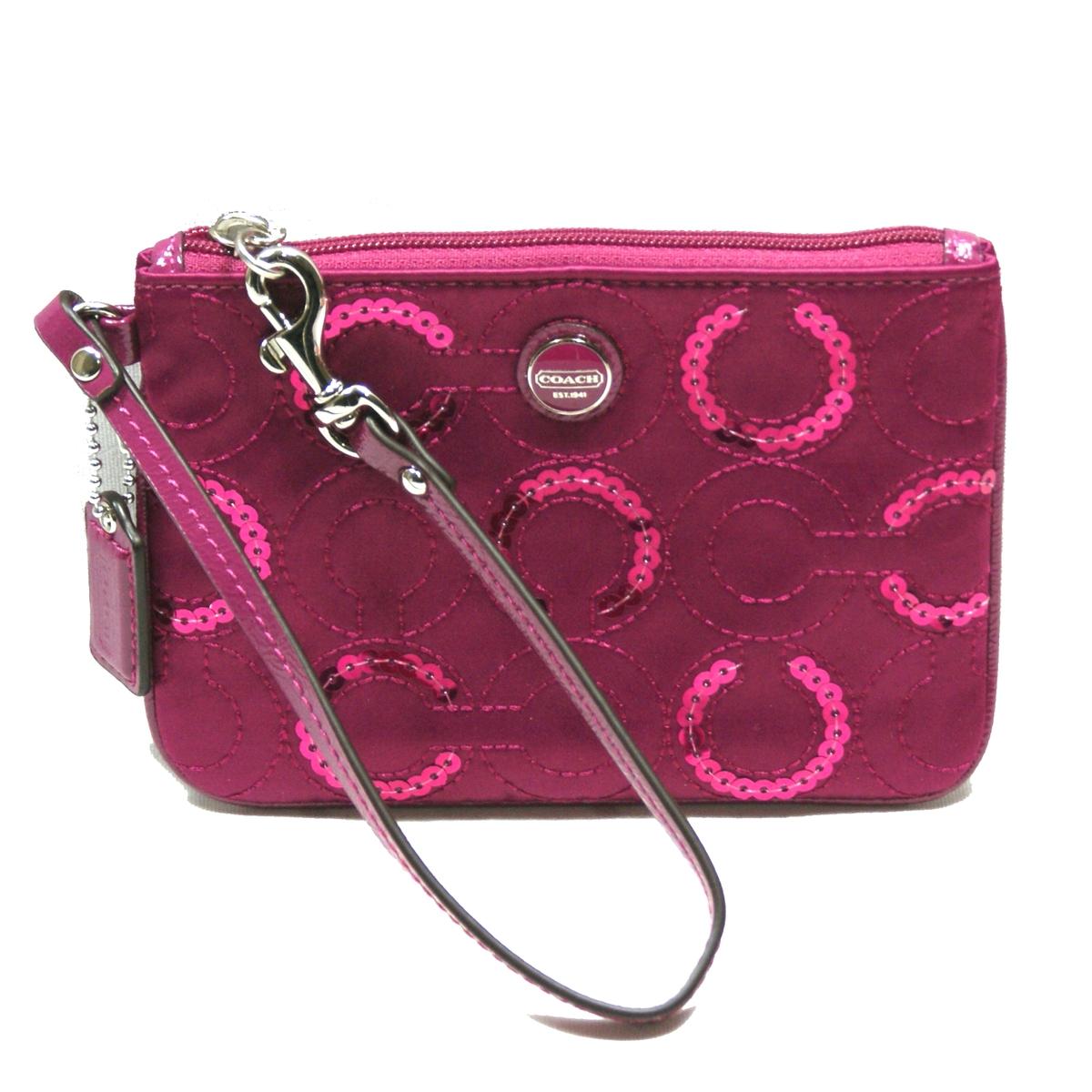 Coach Signature Sequin Small Wristlet Passion Berry 50432 Coach 50432