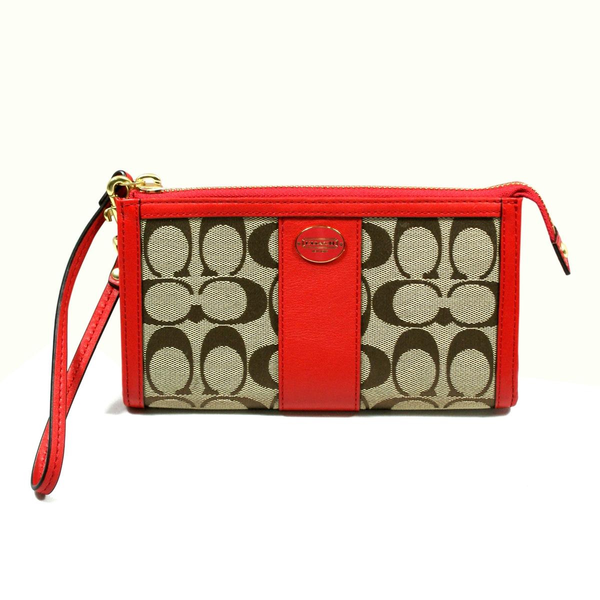 Coach Box Signature Zippy Wristlet/ Wallet Red #48625B | Coach 48625B