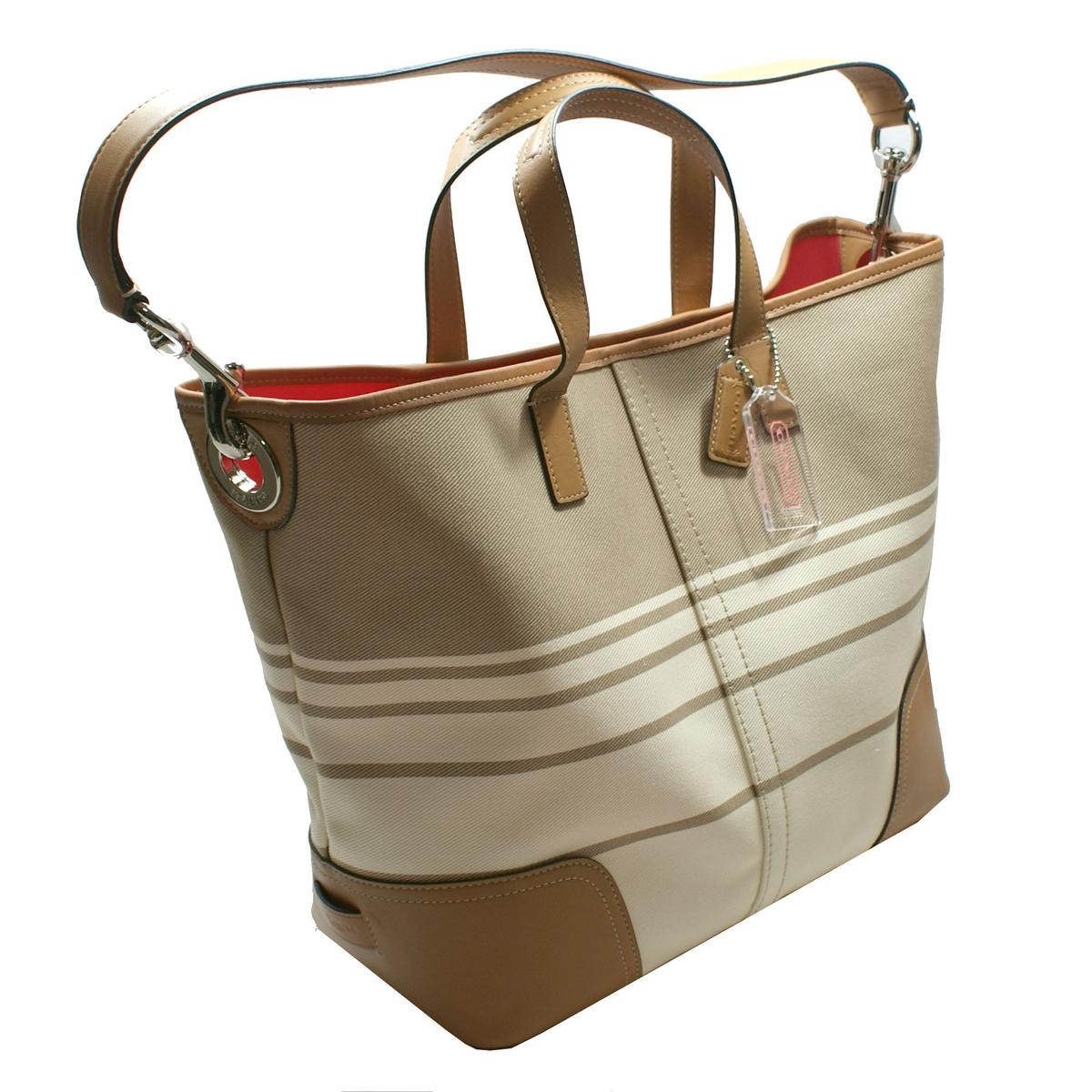 Coach Hadley Stripe Duffle/ Shoulder Bag Parchment 29921 Coach 29921