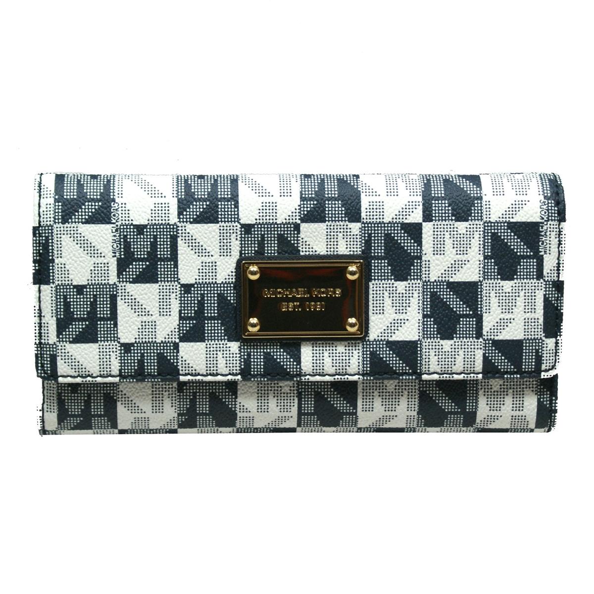 Michael Kors Jet Set MK Signature PVC Checkbook Wallet/ Clutch Navy
