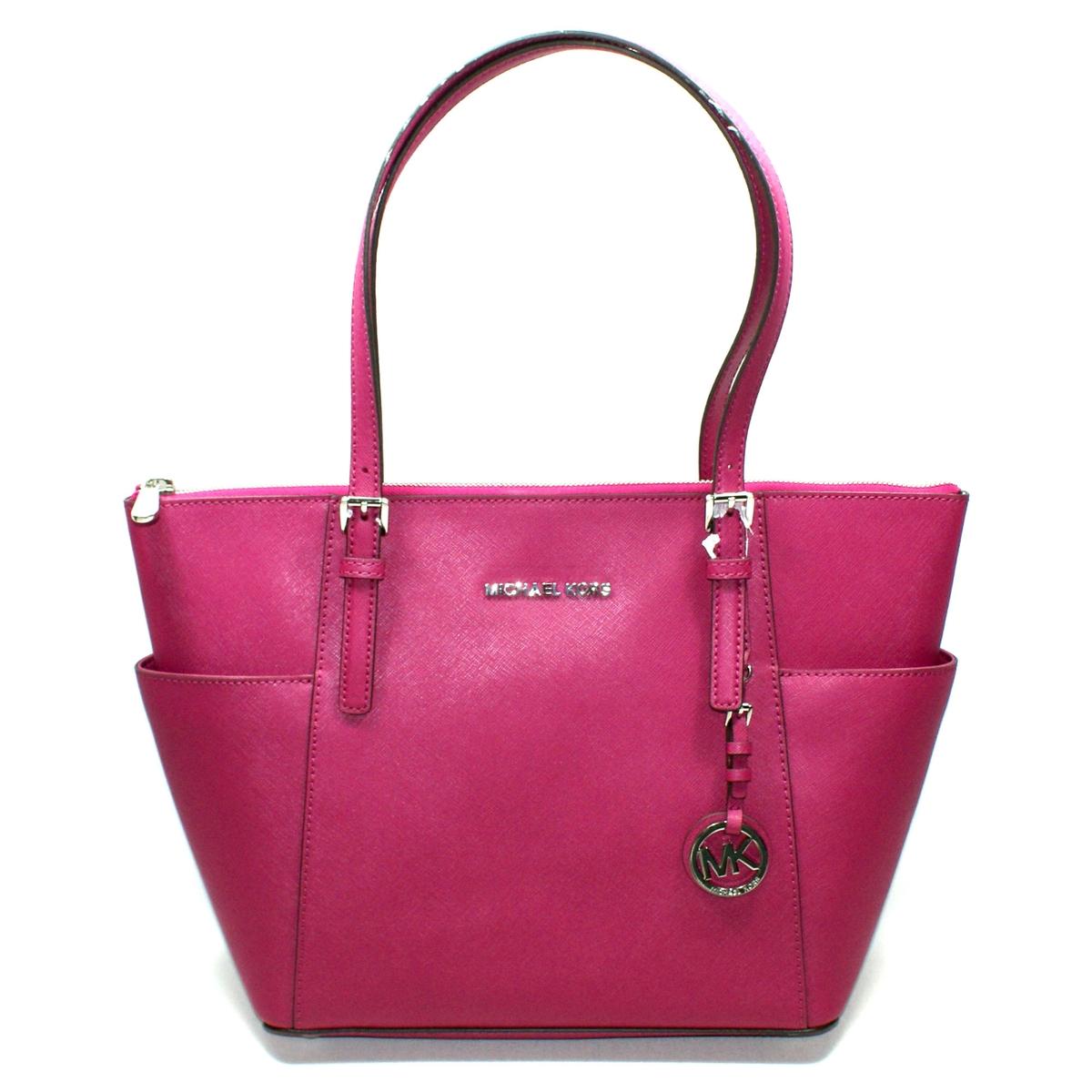 Michael Kors Jet Set East West Leather Top Zip Tote Deep Pink