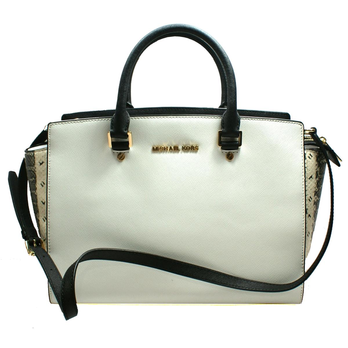 Michael Kors Selma Genuine Leather Large Satchel/ Shoulder Bag White
