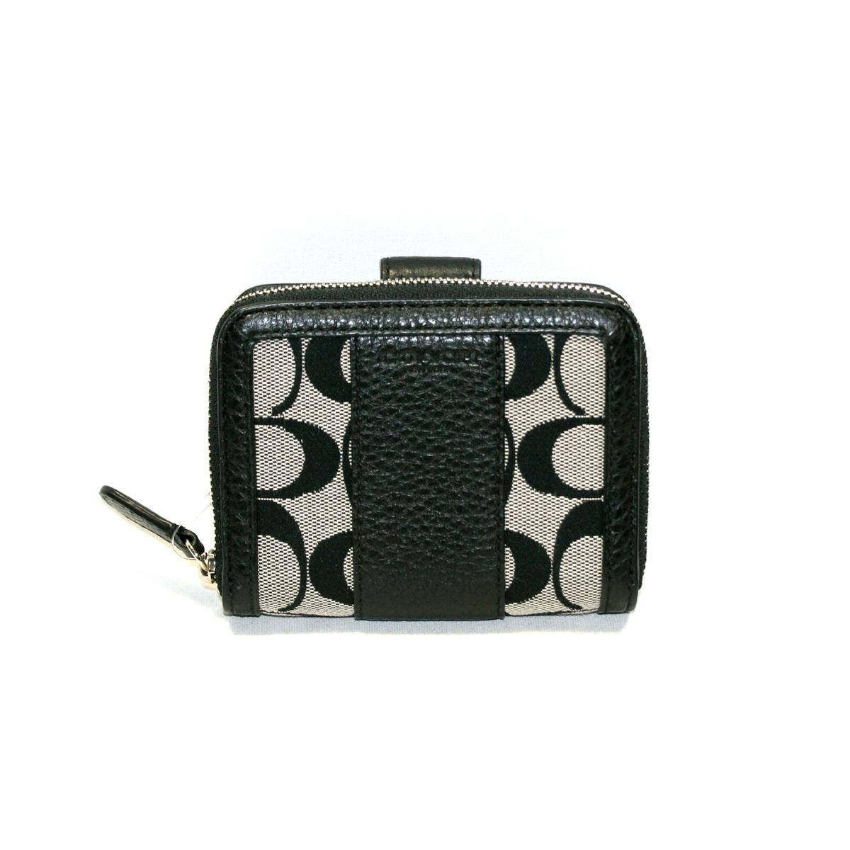 Coach Signature Small Zip Around Wallet Black/ White #51774 | Coach 51774