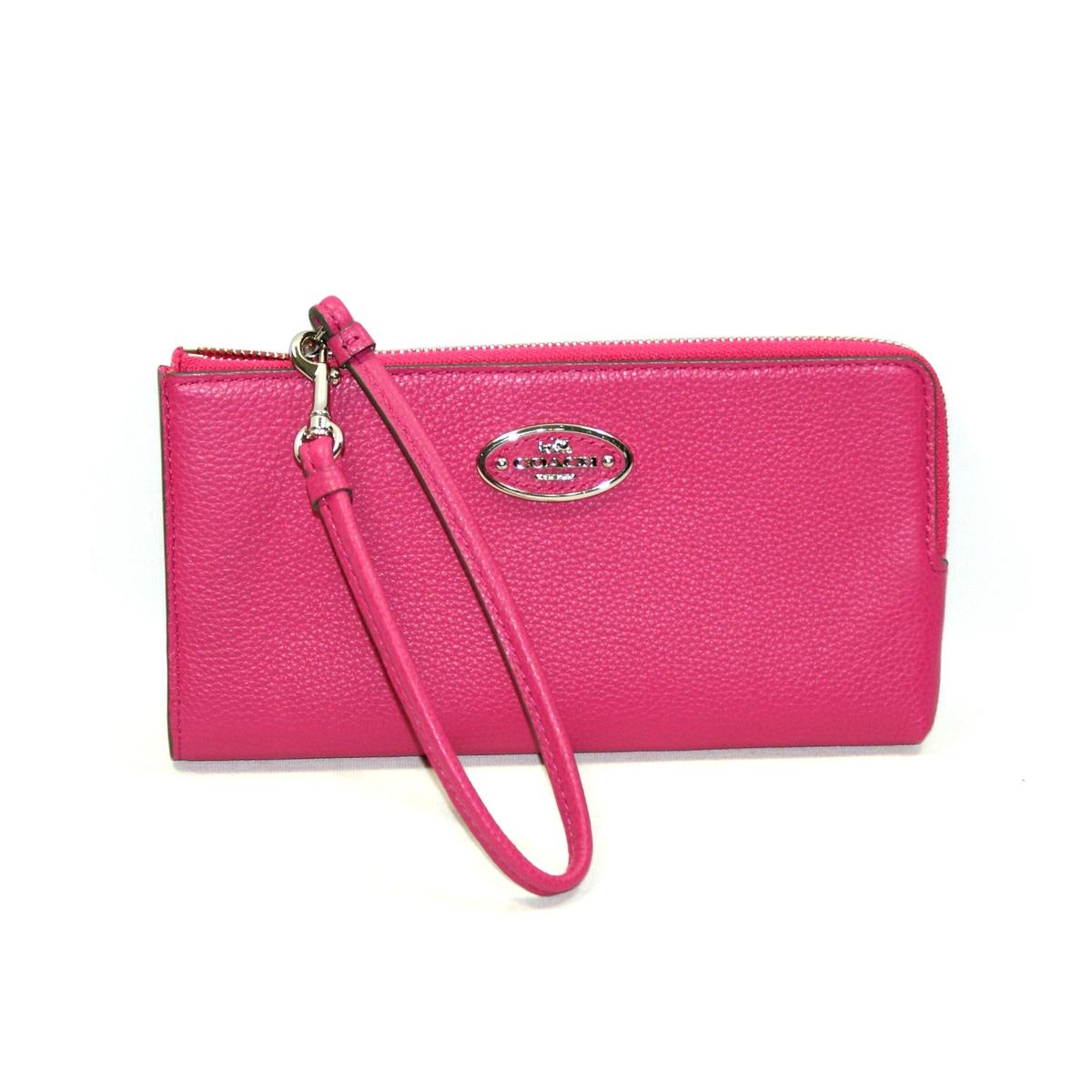 Coach Refined Grain Leather Zippy Wallet/ Wristlet Fuchsia 52555