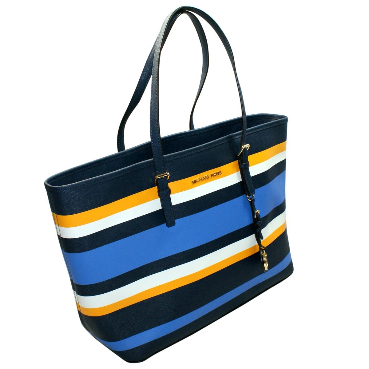 mk blue and white striped bag