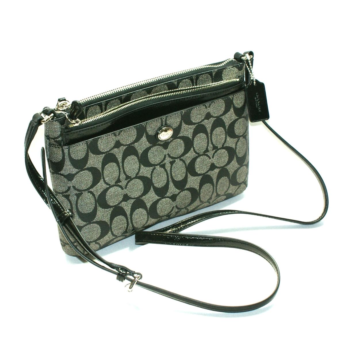 Coach Peyton Signature Swingpack With Pouch/ Crossbody Bag Black/ White #52175 | Coach 52175
