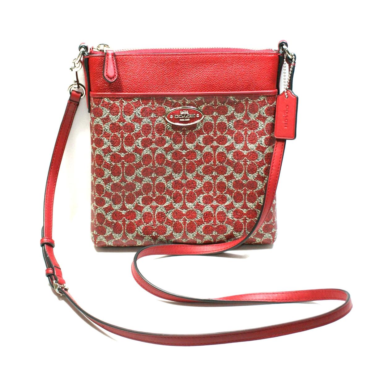 Coach Coated Canvas Signature North/ South Swingpack/ Crossbody Bag Red