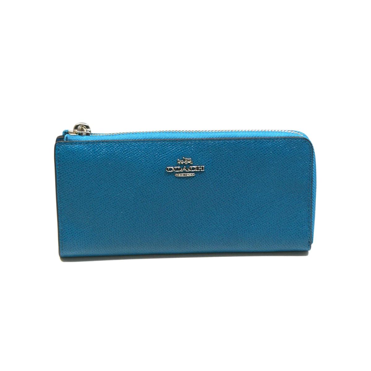 Coach Embossed Textured Leather Slim Zip Around Wallet Teal 52333