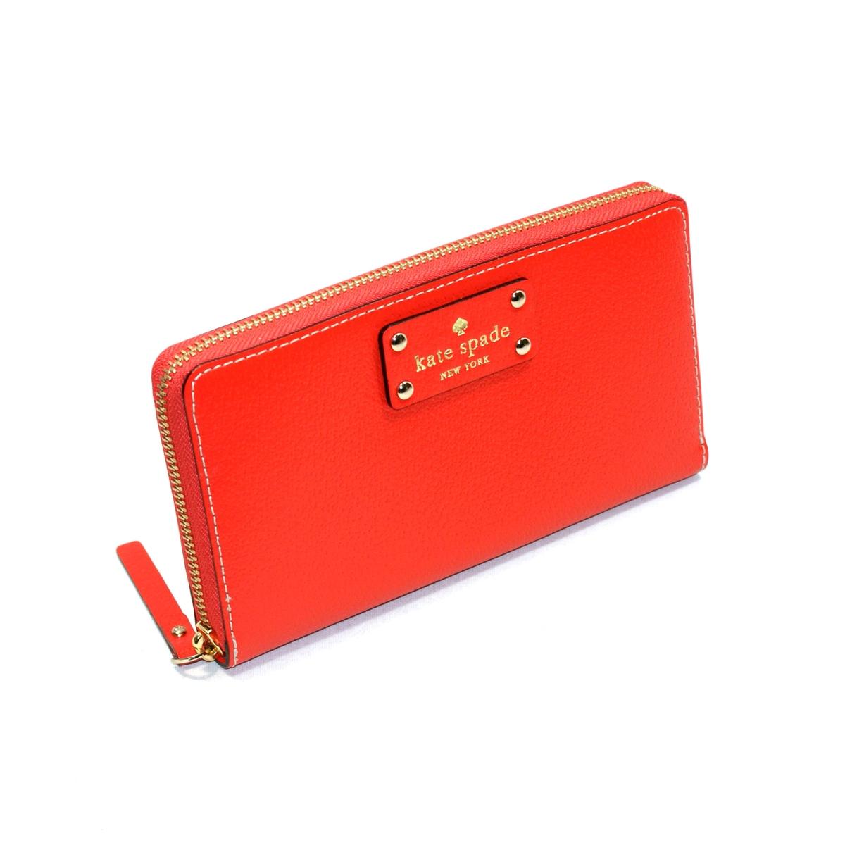 Kate Spade Neda Wellesley Leather Empire Red Zip Around Wallet/ Clutch