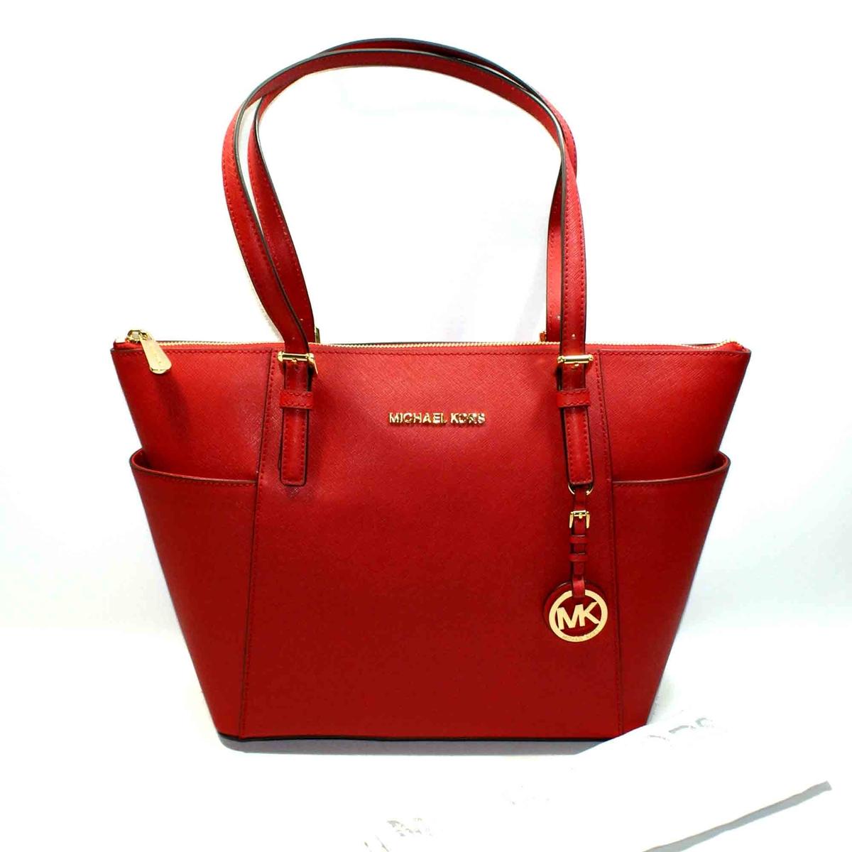 Michael Kors Jet Set East/West Genuine Leather Tote Bag Red 30F2GTTT8L Michael Kors 30F2GTTT8L