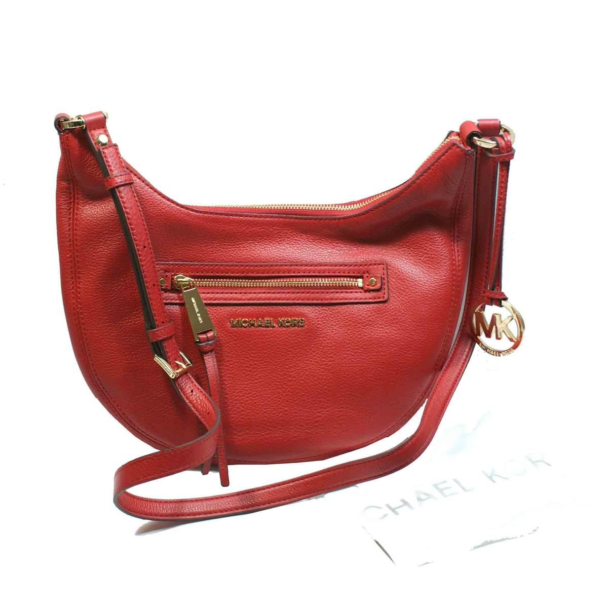 Michael Kors Rhea Zip Small Messenger Leather Swing/ Crossbody Bag Red #30H4GEZM1L | Michael ...