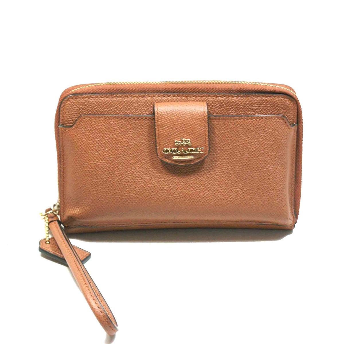 Coach Box Leather Pocket Universal Walllet/ Wristlet Saddle Brown