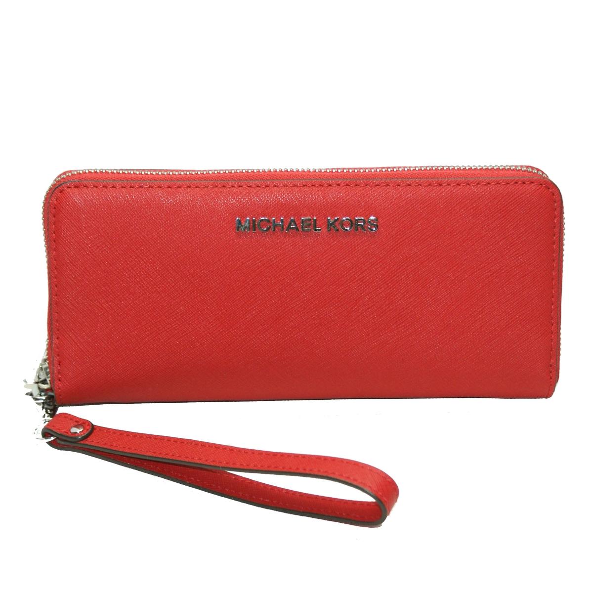 MICHAEL KORS LADY JET SET LARGE TRAVEL CONTINENTAL LONG WALLET CLUTCH CHILI  RED