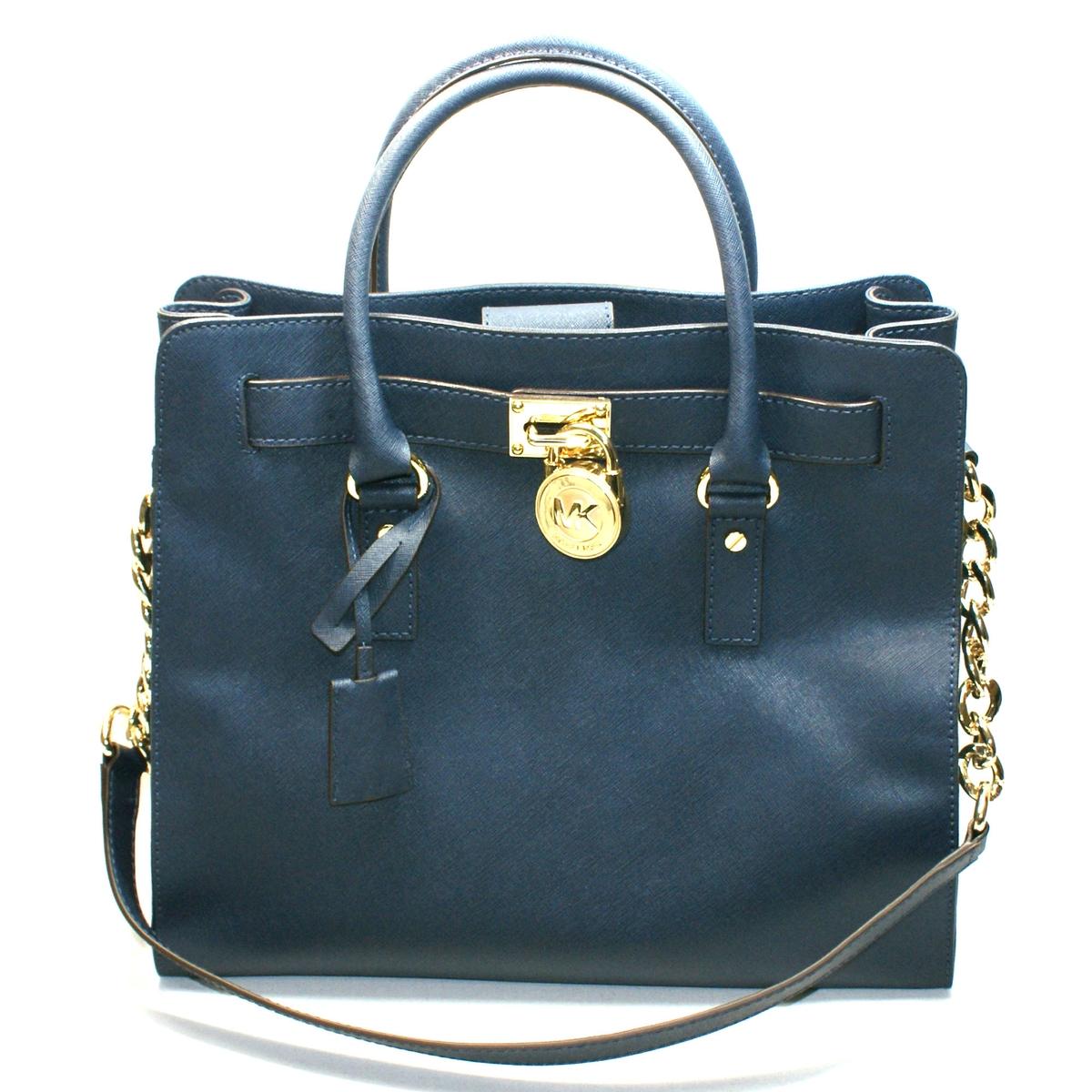 Michael Kors Hamilton Large Genuine Leather Tote Navy Blue #30S2GHMT3L