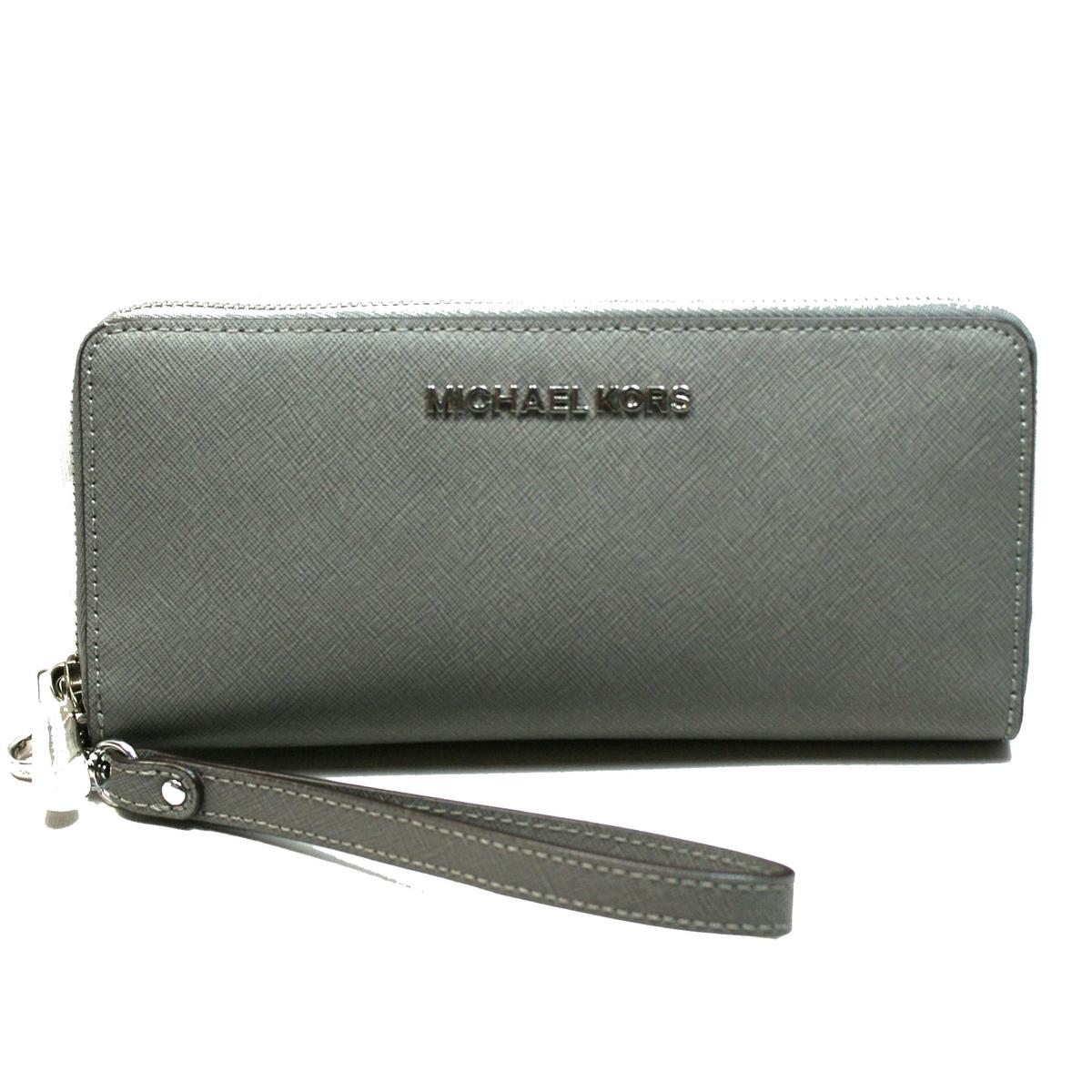 Michael Kors Jet Set Travel Continental Leather Wallet/ Clutch/ Wristlet Steel Grey #32S5STVE9L ...