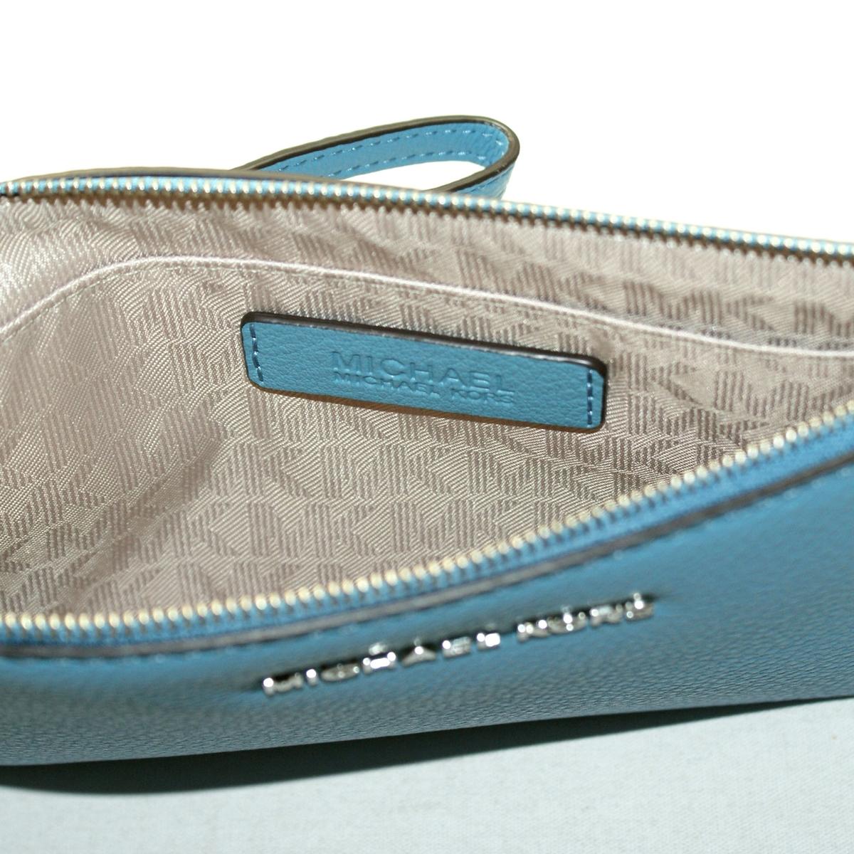 Michael Kors Bedford Large Zip Leather Clutch/ Wristlet Sky Blue