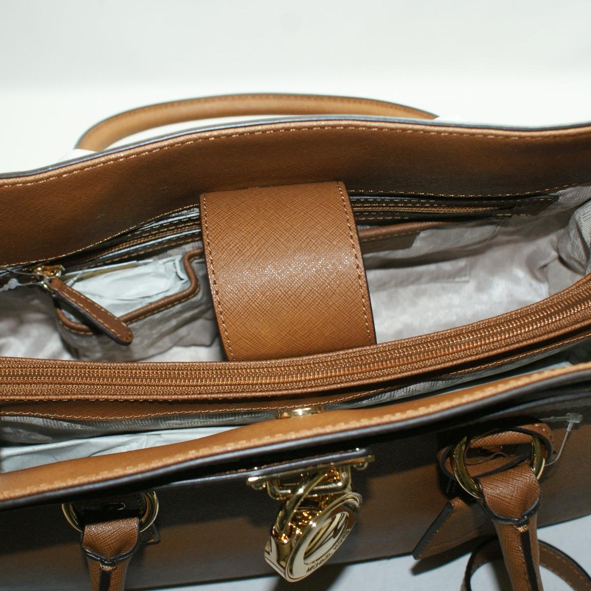 MICHAEL KORS HAMILTON EAST WEST BROWN LEATHER SATCHEL