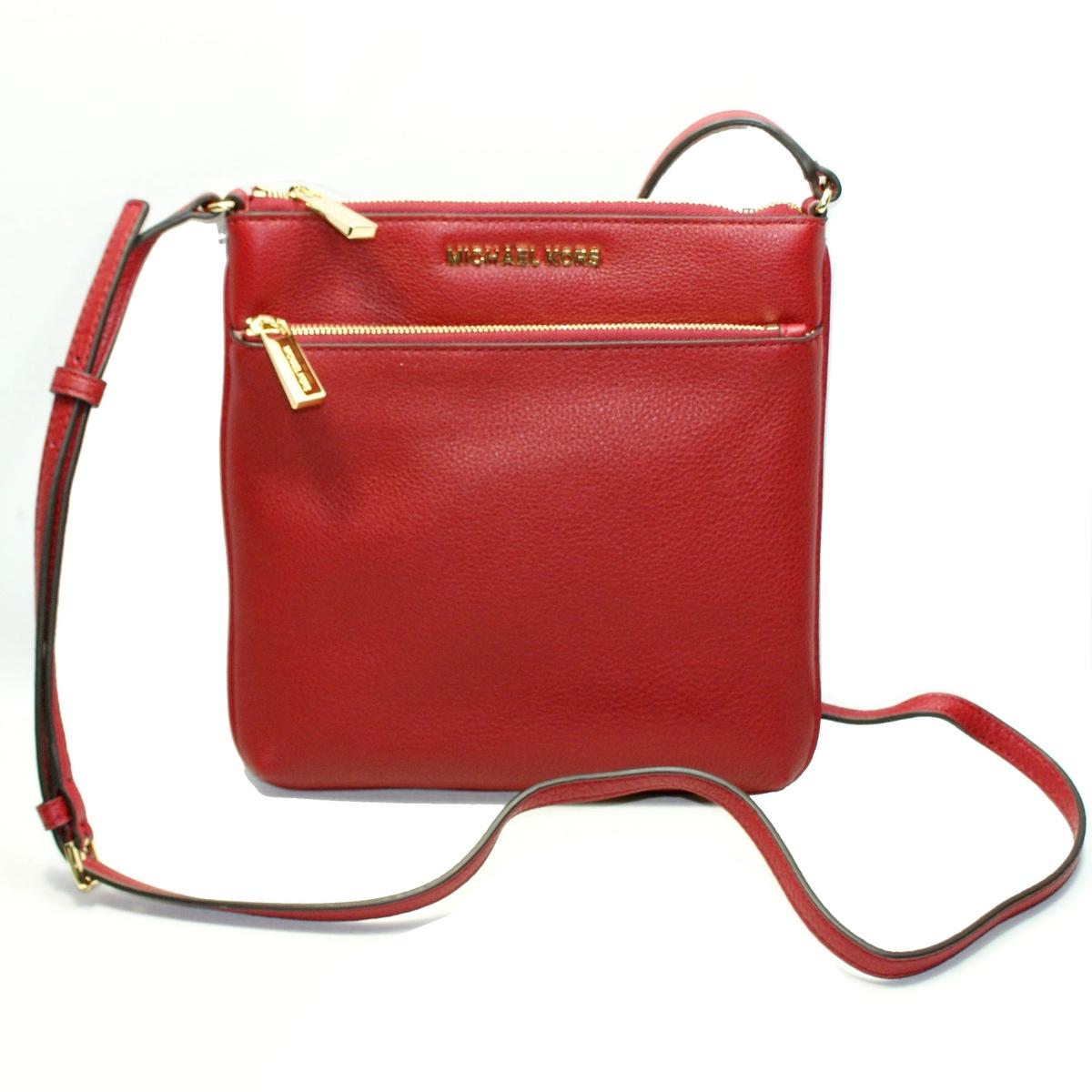 Michael Kors Riley Genuine Leather Flat Crossbody Bag Cherry Red #32S5GRLC1L | Michael Kors ...