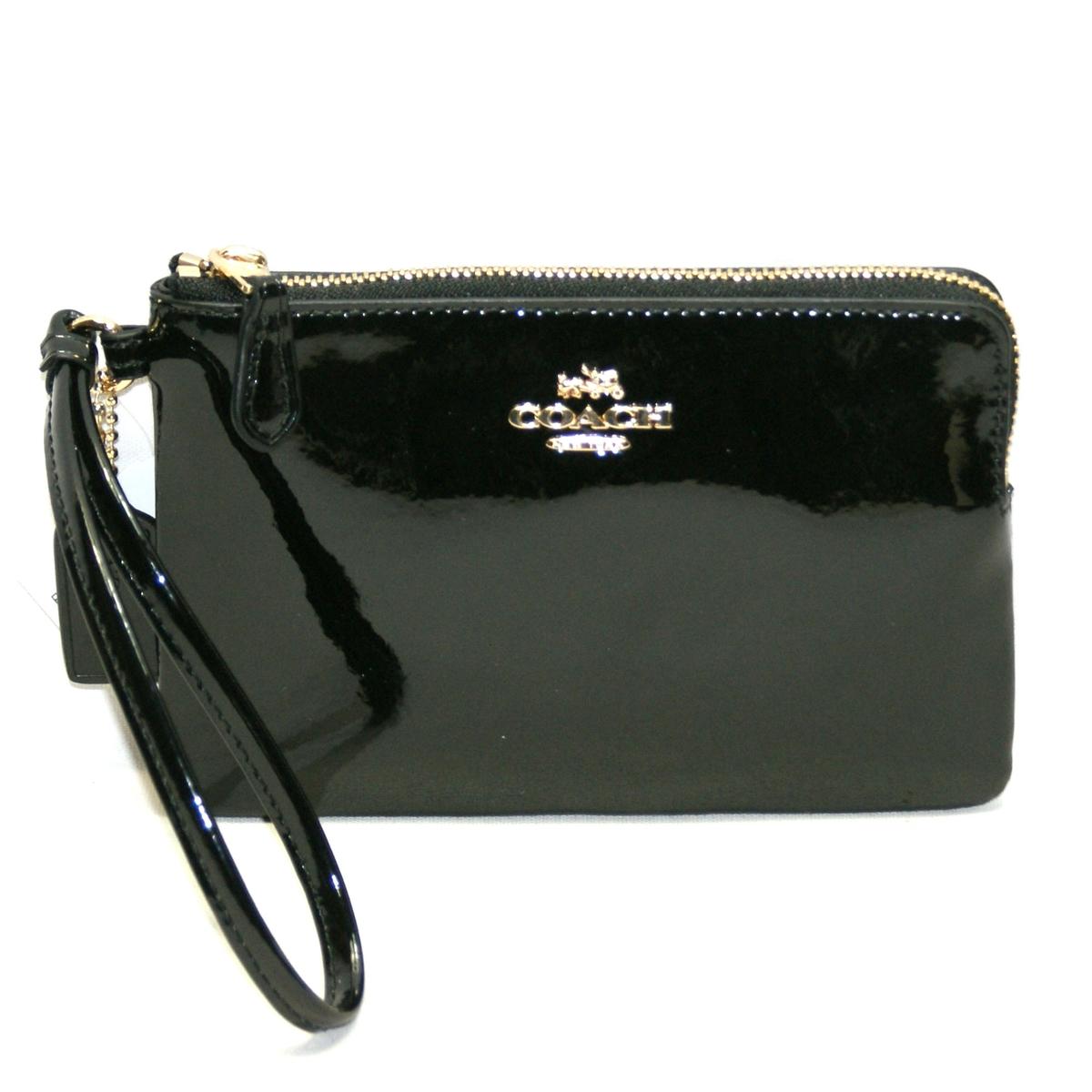 Coach Corner Zip Patent Leather Black Wristlet 55739 Coach 55739
