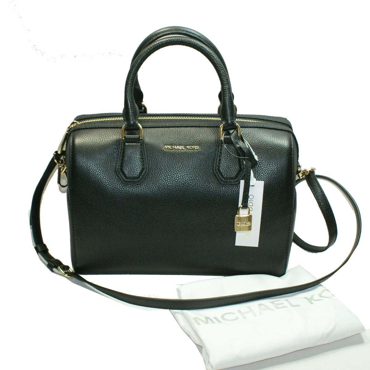 Michael Kors Mercer Medium Duffle Leather Black Satchel Crossbody Found