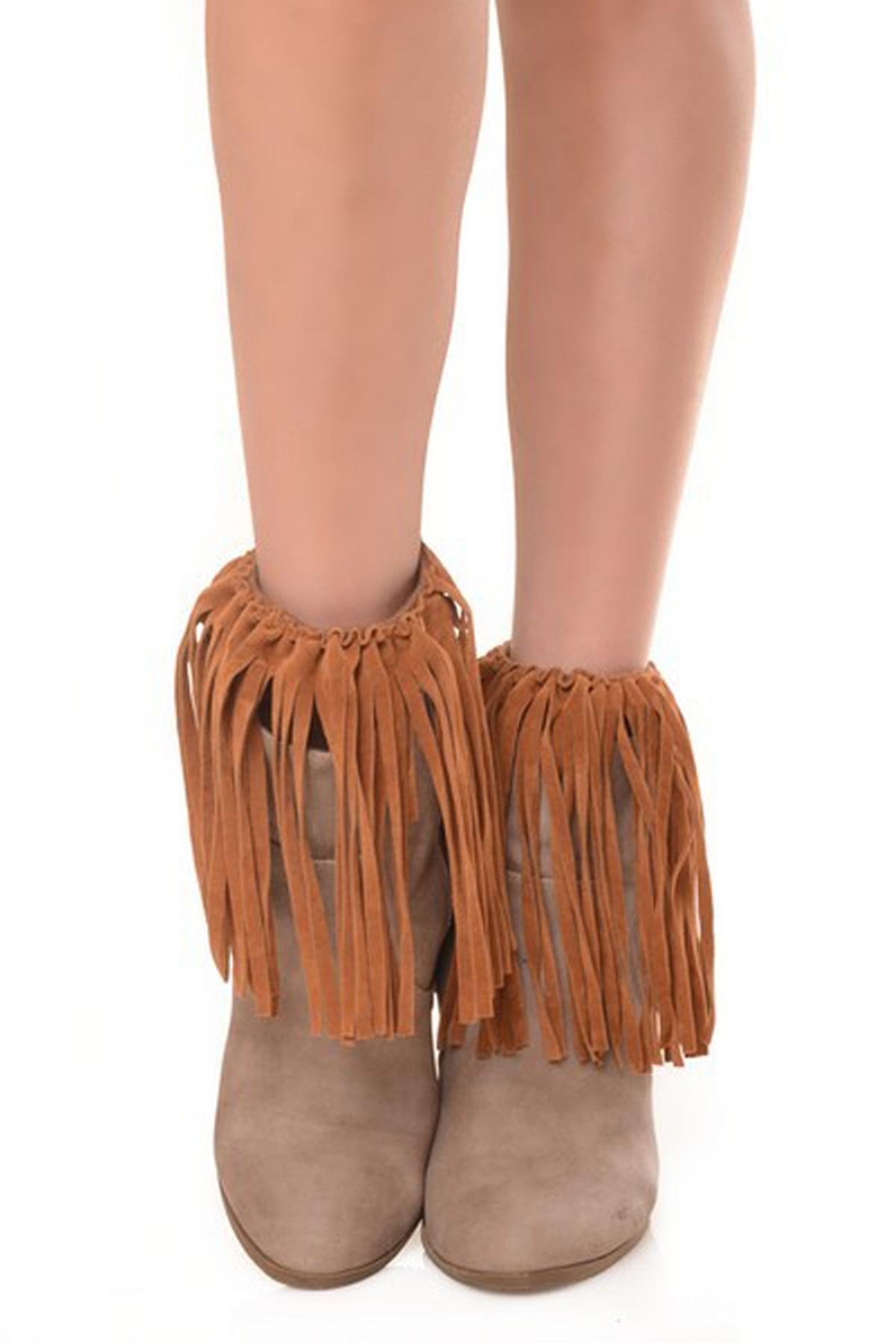 suede fringe boots faux brown thumbnail zoom